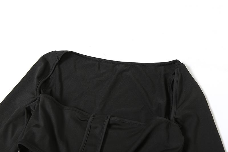 Long sleeve u neck hollow out maxi dress