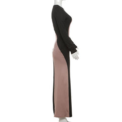 Long sleeve patchwork maxi dress