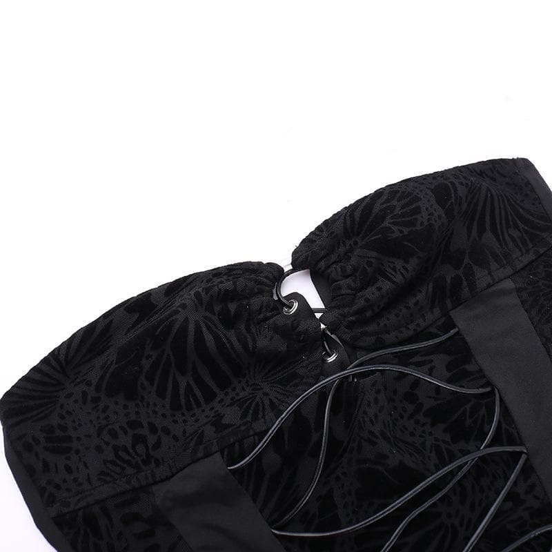 O ring bustier lace up see through tube pant set