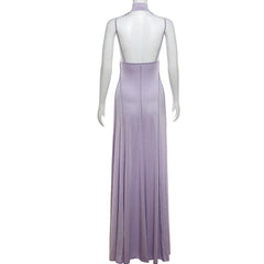 High neck stitch halter backless solid maxi dress