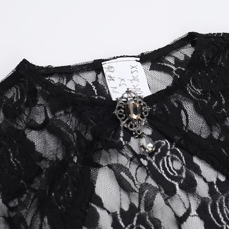 Long flared sleeve lace rhinestone applique shrug