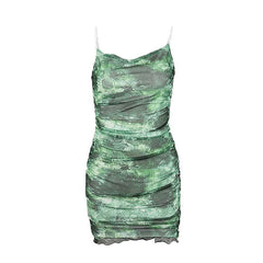 Sheer mesh tie dye print spaghetti strap cowl neck cami dress  | samba dress