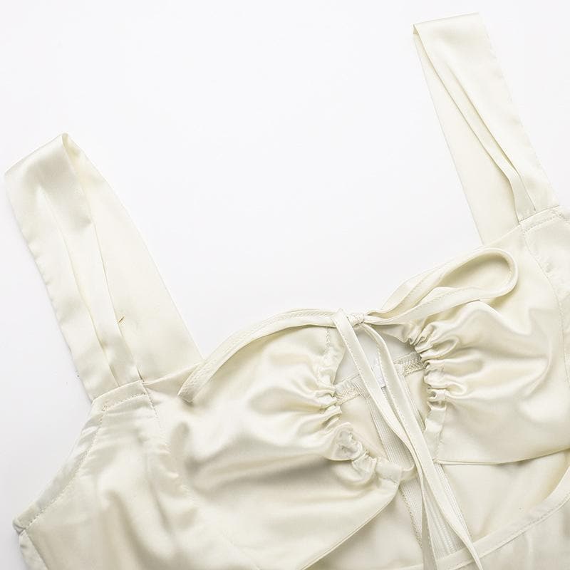 Drawstring ruched satin hollow out cami cut out mini dress