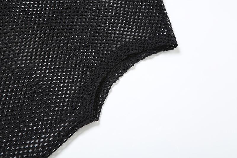 Hoodie sleeveless fishnet slit top