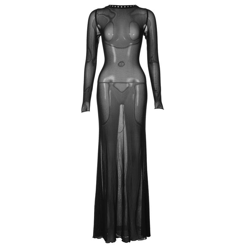 Long sleeve lace up sheer mesh see through maxi dress  | red tango dress  | samba dress