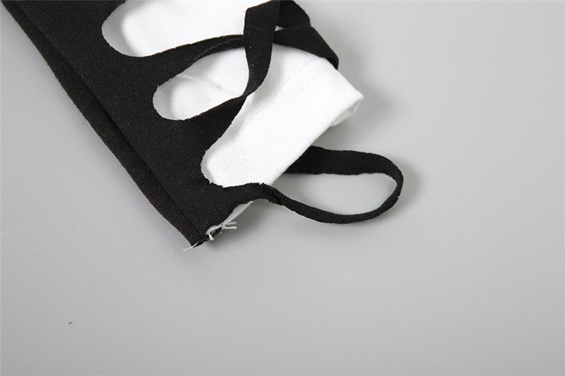 High neck gloves irregular hollow out contrast mini dress