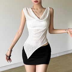 Cowl neck textured irregular solid top