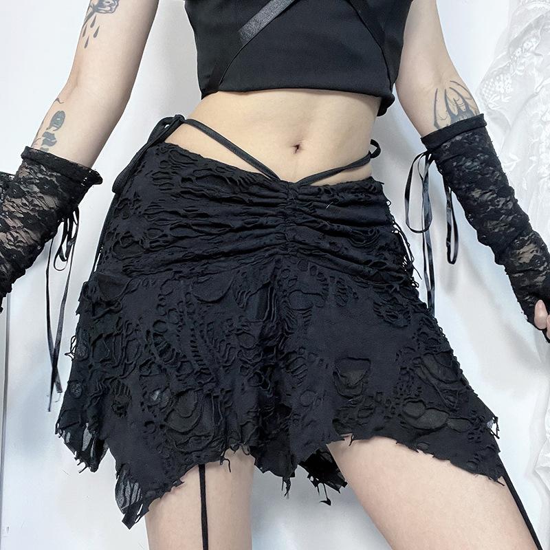 Ruched ripped knotted textured mini skirt