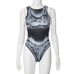 Crewneck body print contrast bodysuit