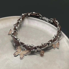 Butterfly pendant PU leather choker necklace