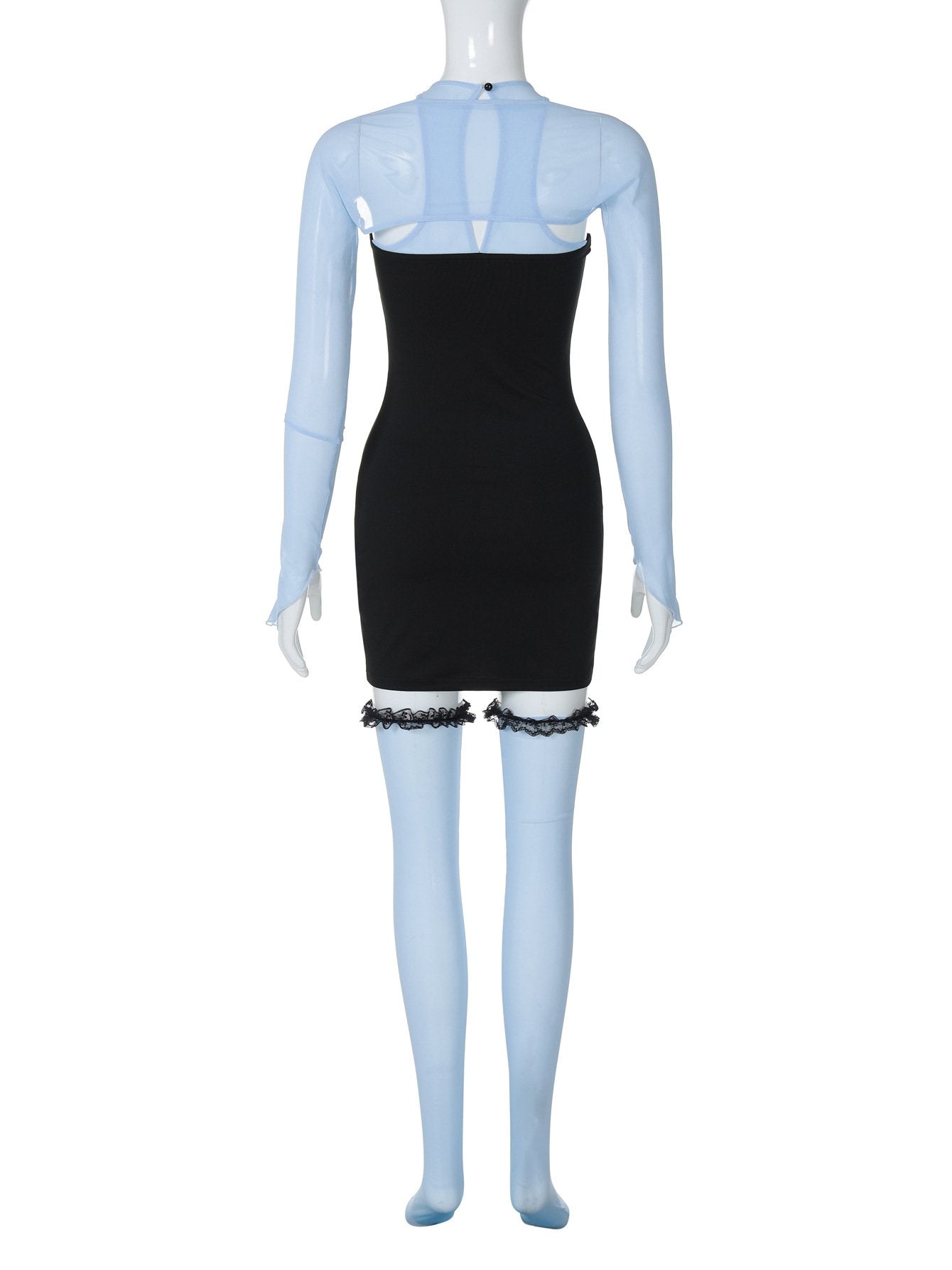Shrug mesh long sleeve button 3 piece mini dress