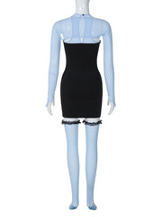 Shrug mesh long sleeve button 3 piece mini dress