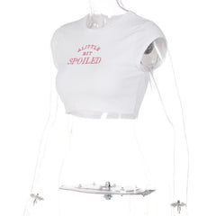 embroidery contrast crewneck cap sleeve crop top