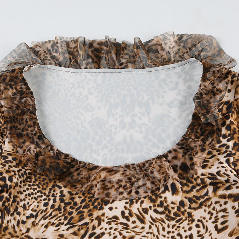 Long sleeve leopard print ruffle top