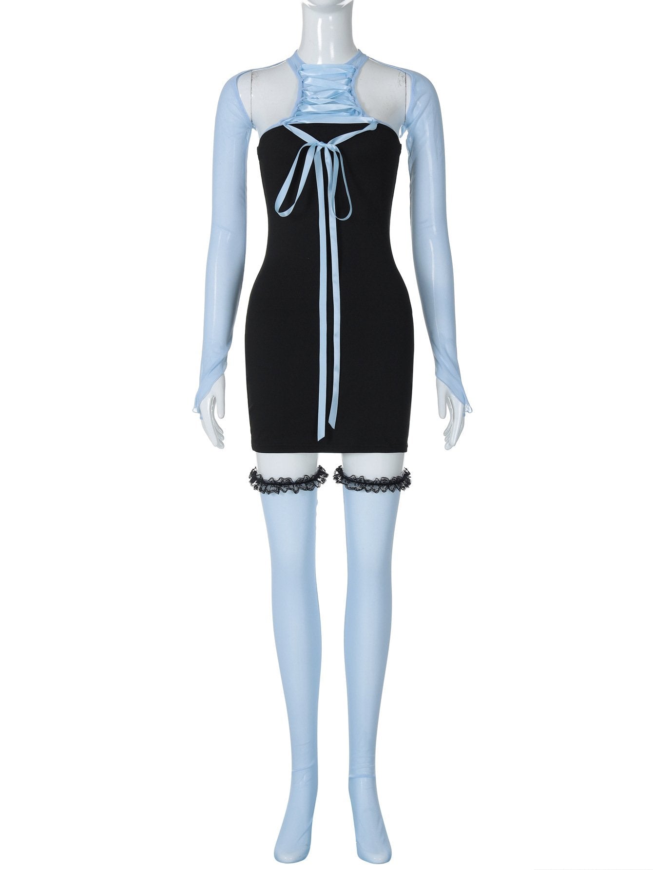 Shrug mesh long sleeve button 3 piece mini dress