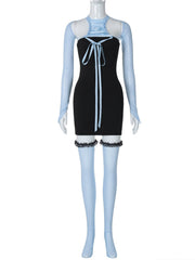 Shrug mesh long sleeve button 3 piece mini dress
