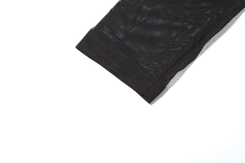 Long sleeve ruched mesh patchwork top