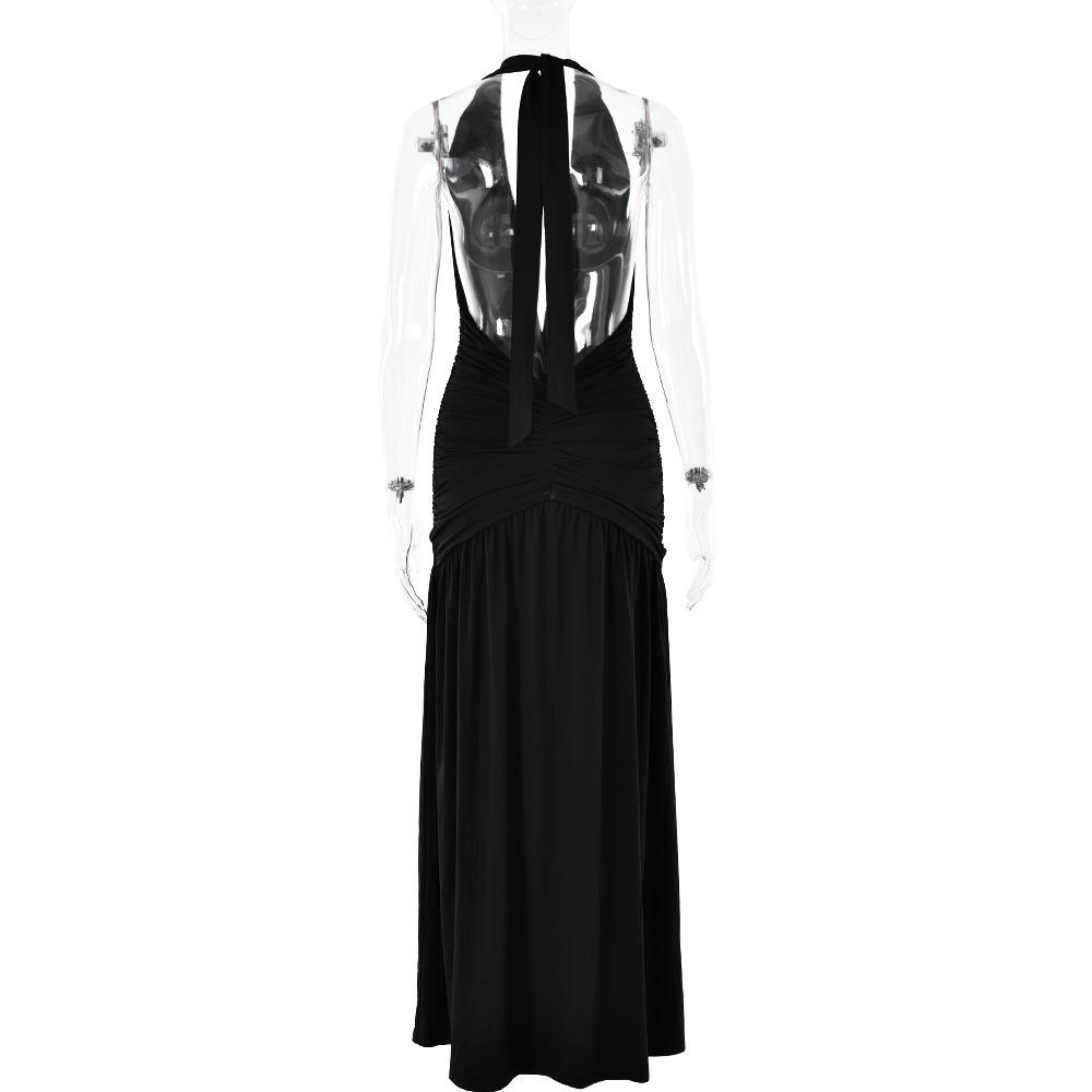 Halter deep v neck backless high slit maxi dress