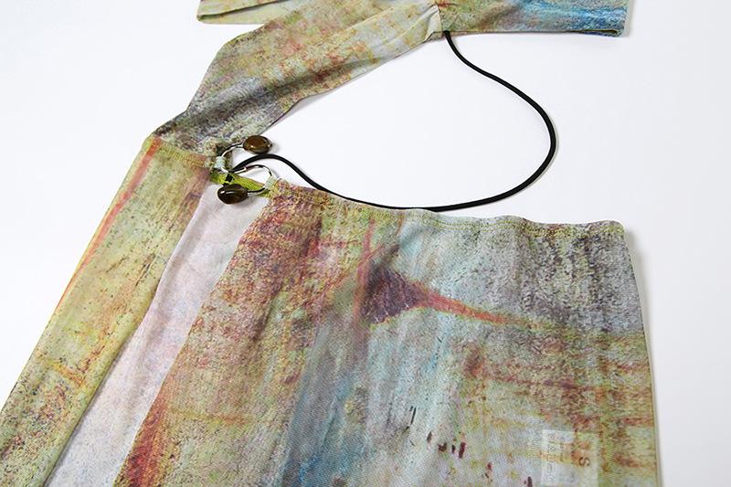 Halter drawstring tie dye irregular sheer mesh maxi dress  | samba dress