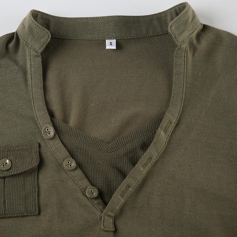V neck long sleeve button top