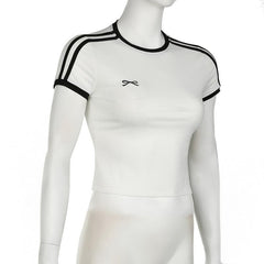 Short sleeve bowknot embroidery stitch top