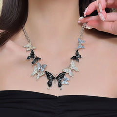 Multicolor butterfly metal chain necklace