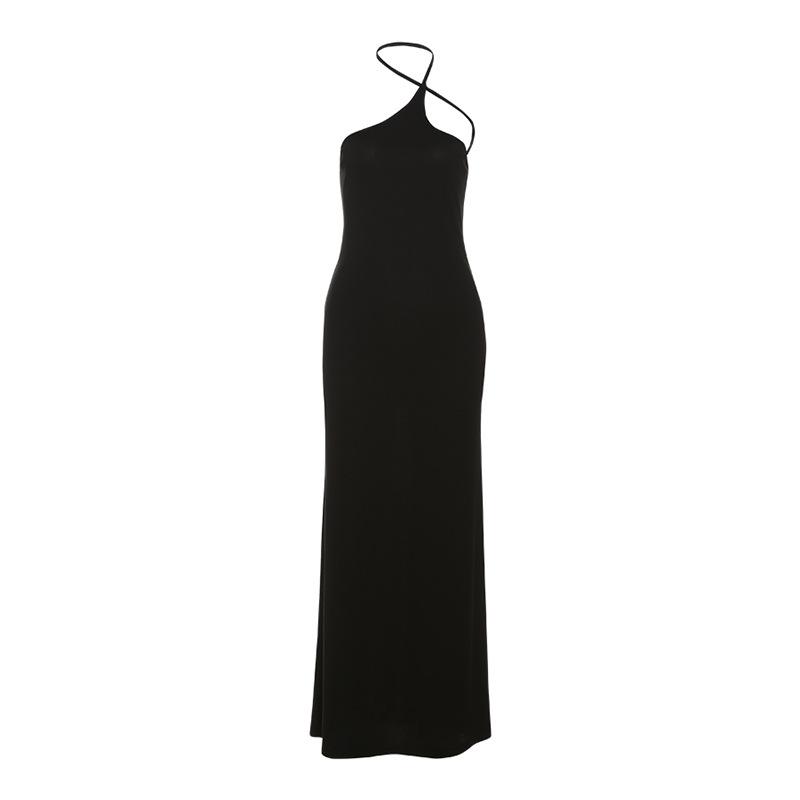 Halter Hollow out irregular solid maxi dress