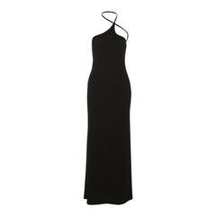 Halter Hollow out irregular solid maxi dress