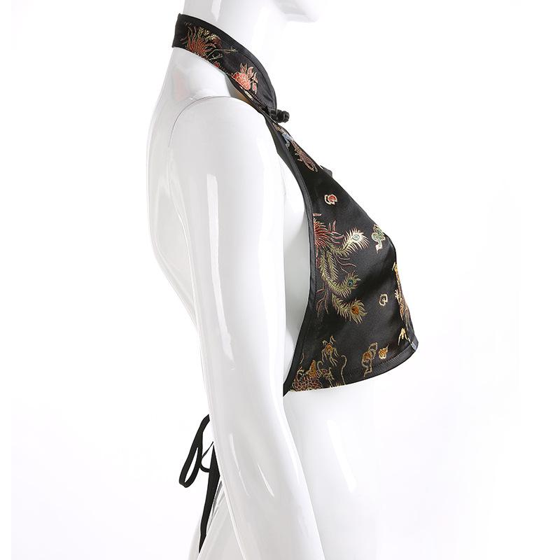 Halter backless self tie embroidery crop top