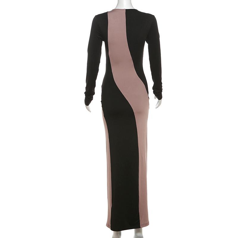 Long sleeve patchwork maxi dress
