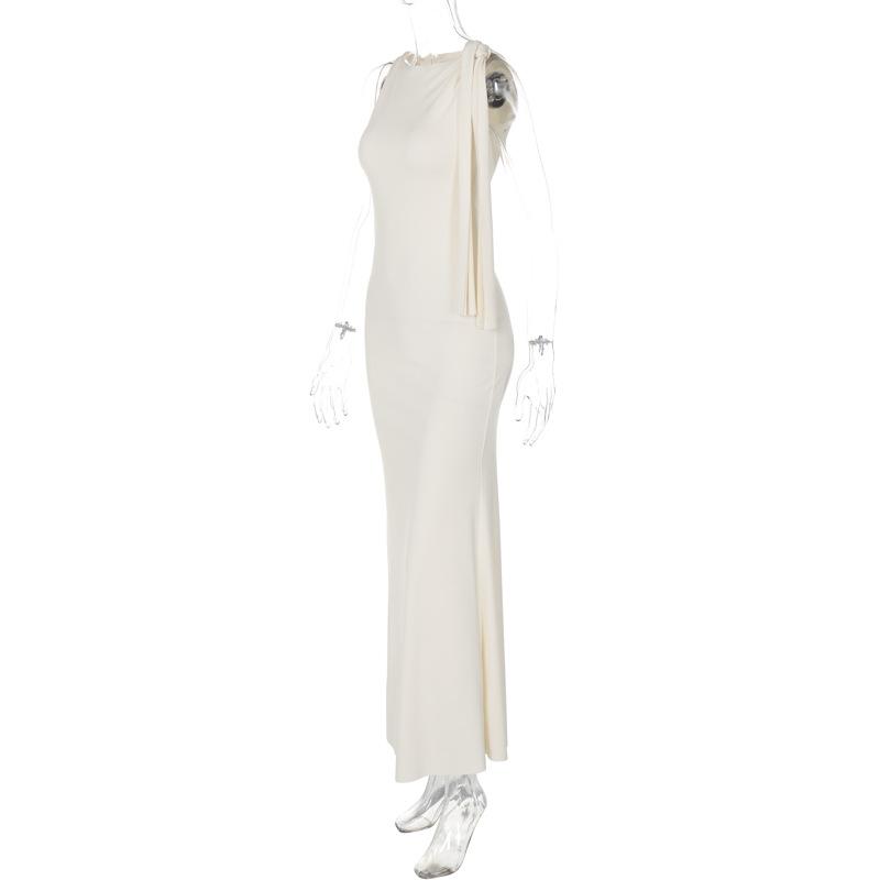 Ruffle irregular ruched 2-way maxi dress