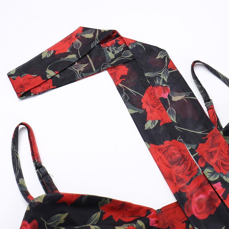 Sweetheart neck ruffle print irregular cami midi dress  | red tango dress