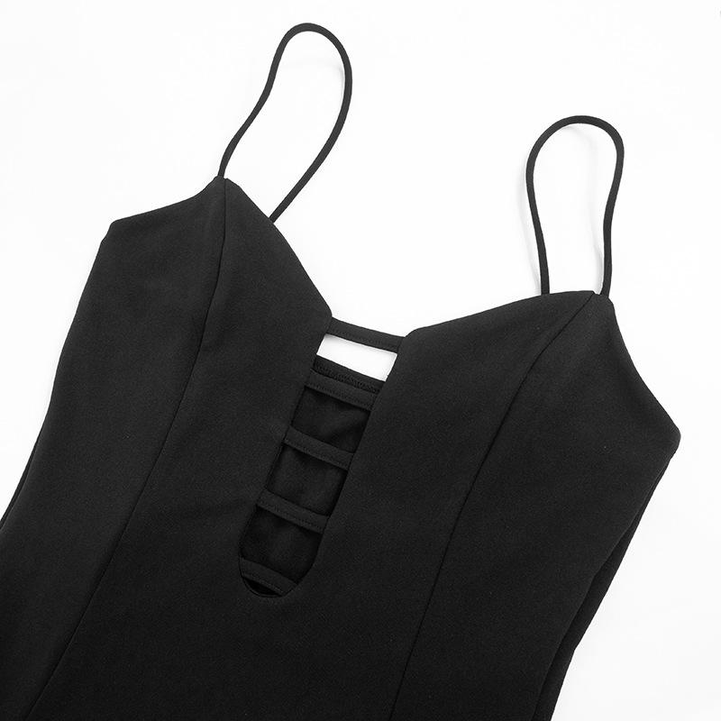 Hollow out high slit backless cami maxi dress