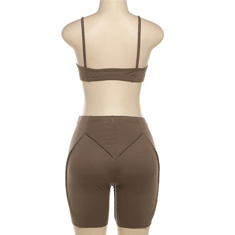 Stitch v neck solid backless high rise cami pant set