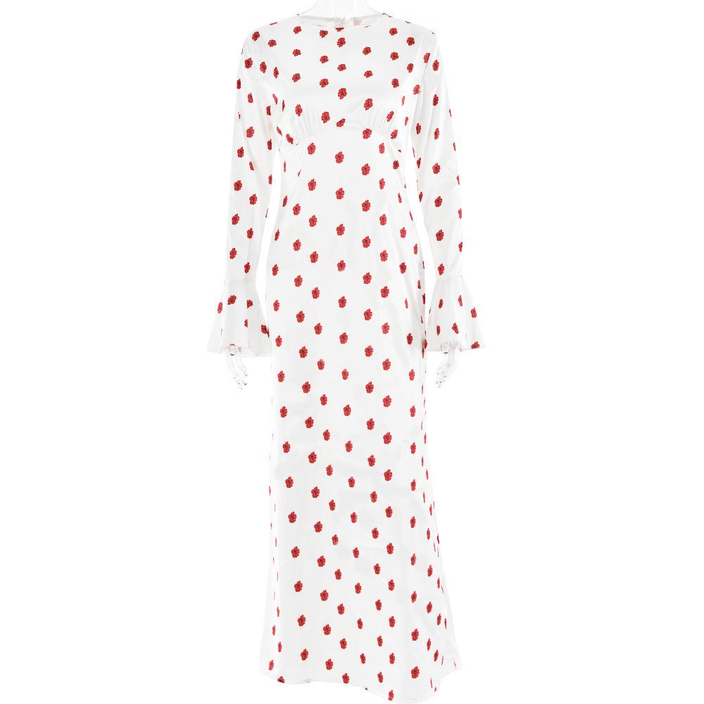 Long flared sleeve flower print zip-up maxi dress