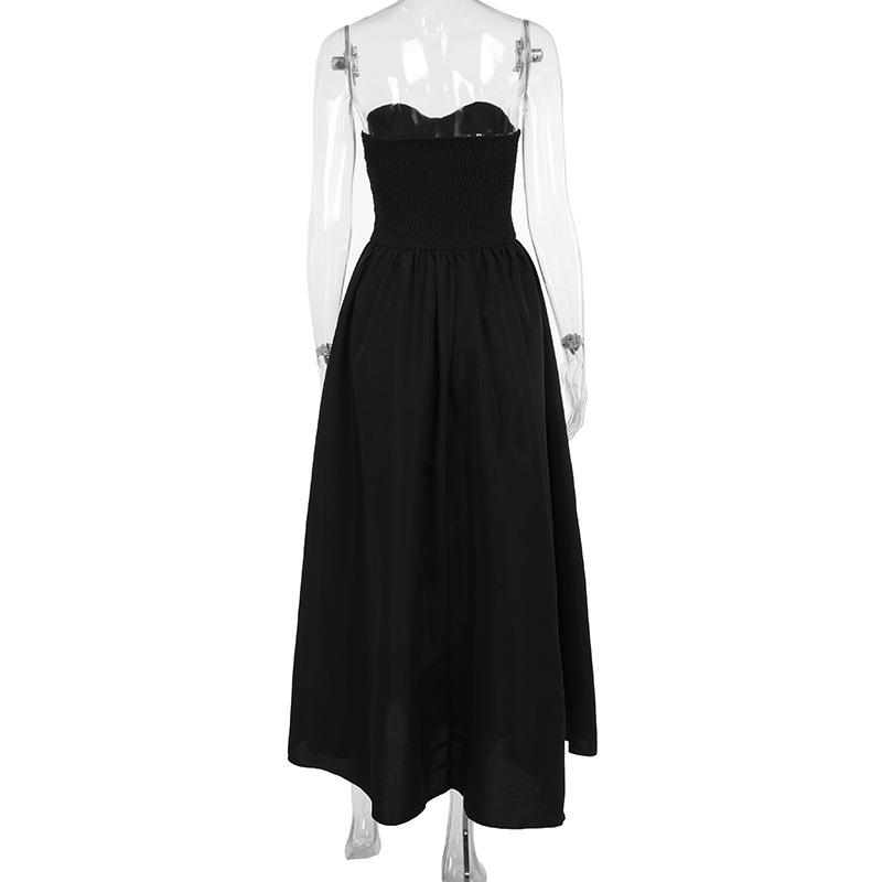 Buckle smocked sweetheart neck tube midi dress