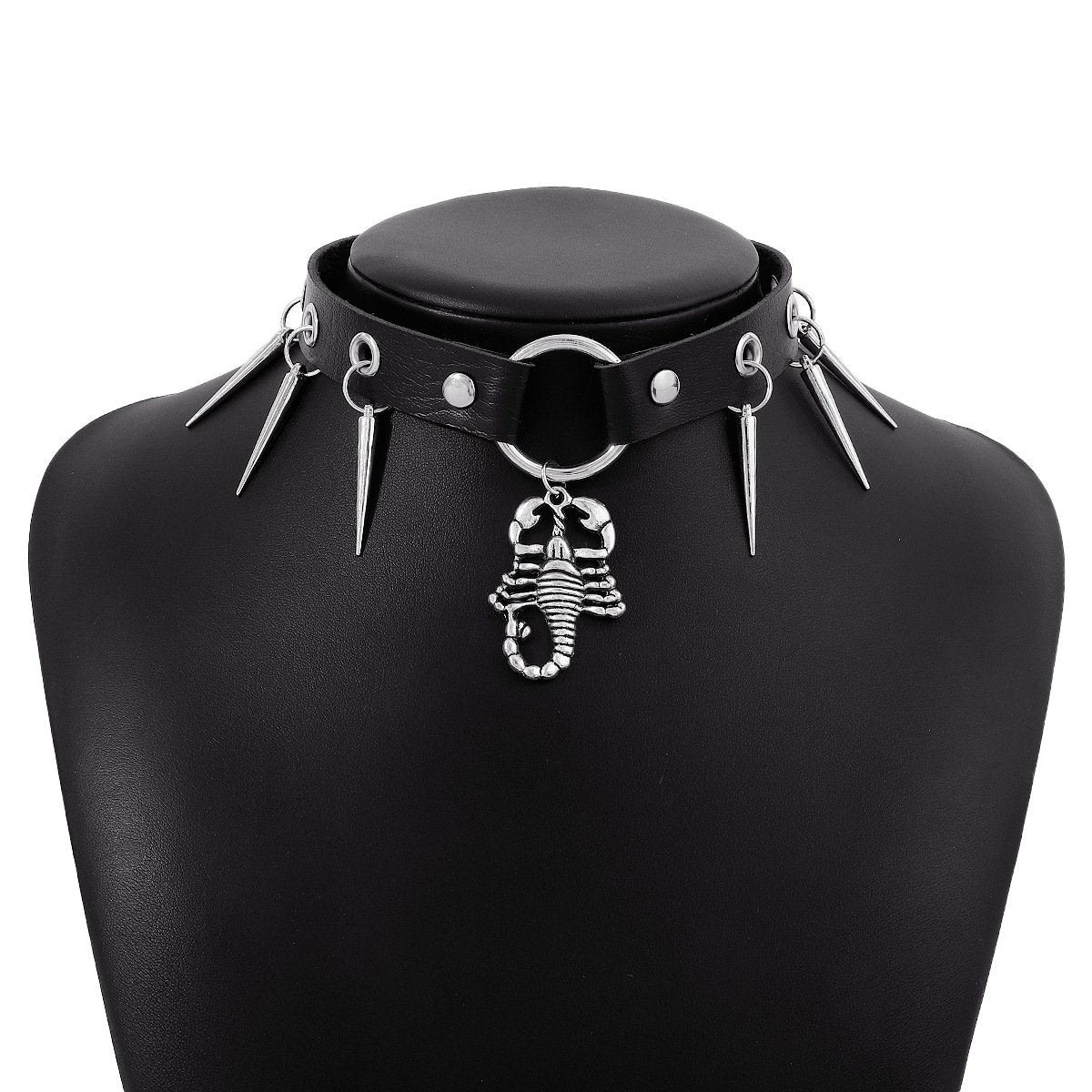 PU leather rivet animal decor o ring chocker