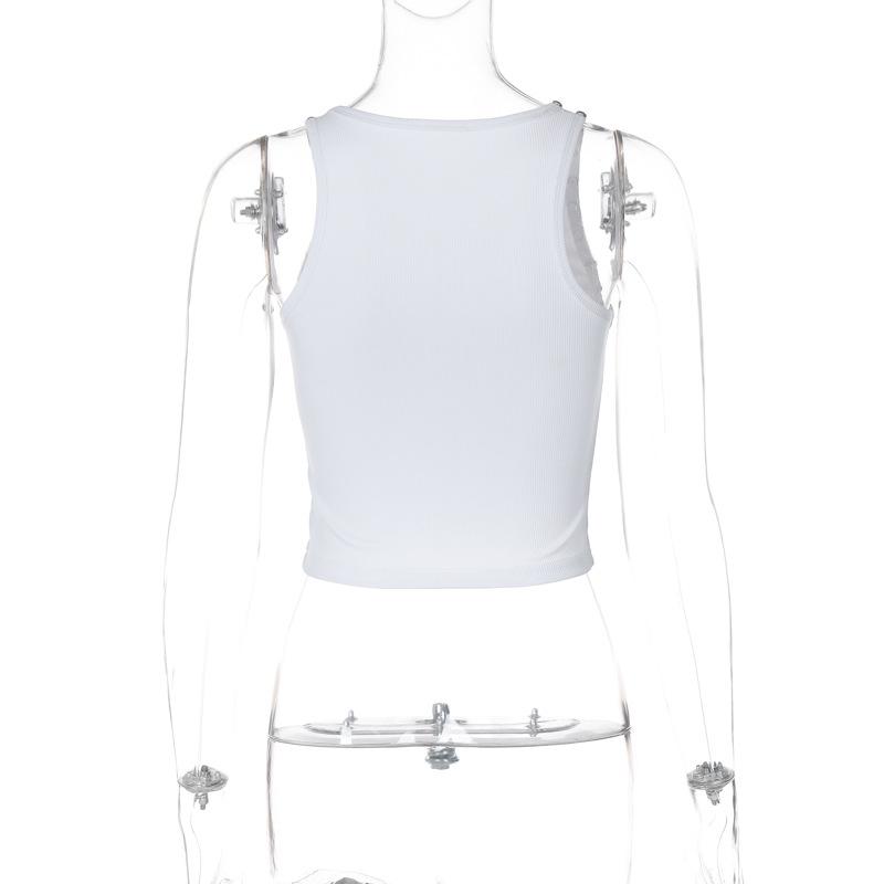U neck beaded ribbed "kiss" pattern tank top