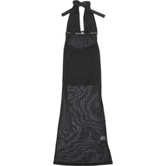 Halter hollow out mesh patchwork maxi dress