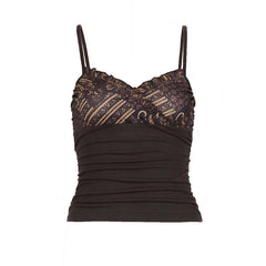 Ruffle v neck print patchwork ruched cami top