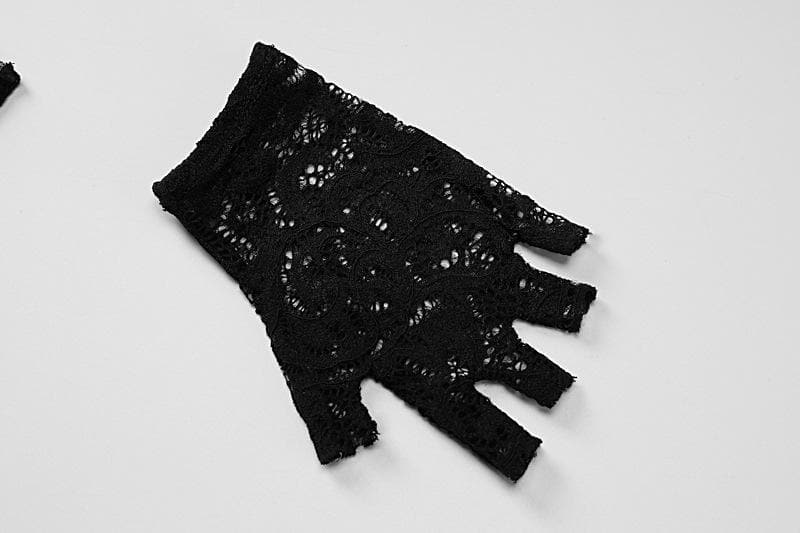 Deep v neck lace gloves see through romper