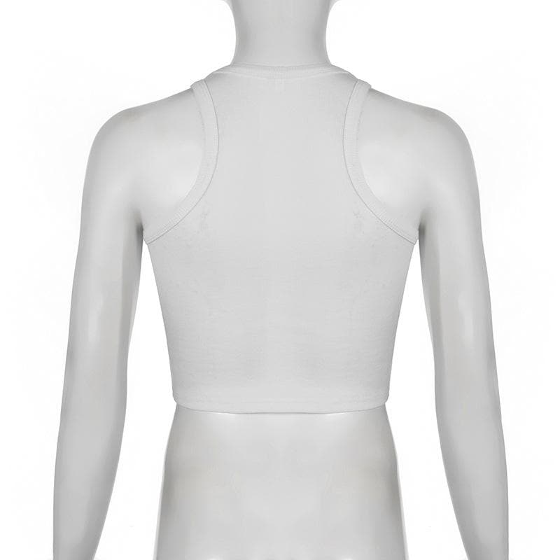 U neck letter embroidery ribbed tank top