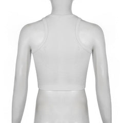 U neck letter embroidery ribbed tank top