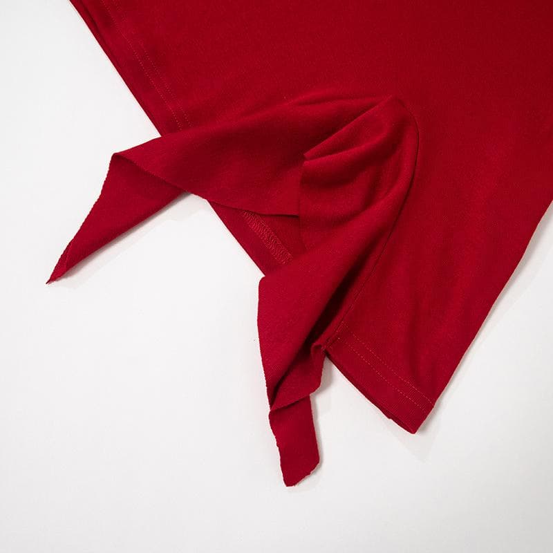Ruffle solid long sleeve irregular off shoulder mini dress  | red tango dress