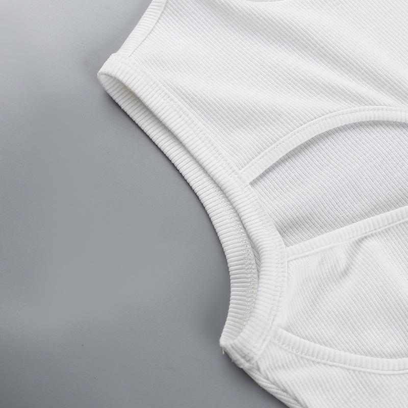 Sleeveless crewneck hollow out solid tank top