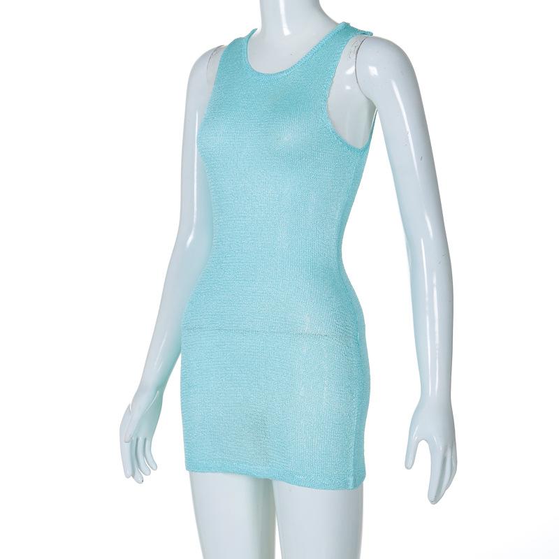 Sleeveless u neck knitted solid mini dress  | red tango dress