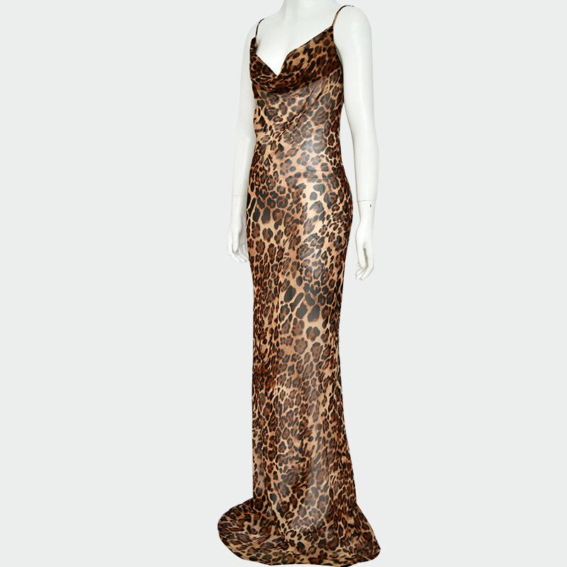 Leopard print cowl neck sheer mesh cami maxi dress  | samba dress