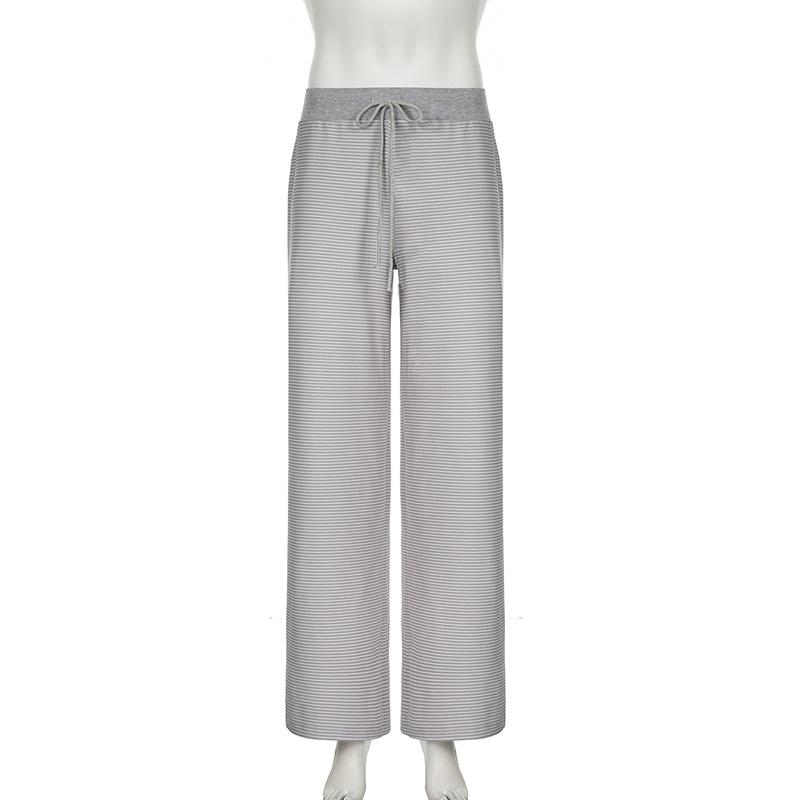 Striped self tie straight leg pant