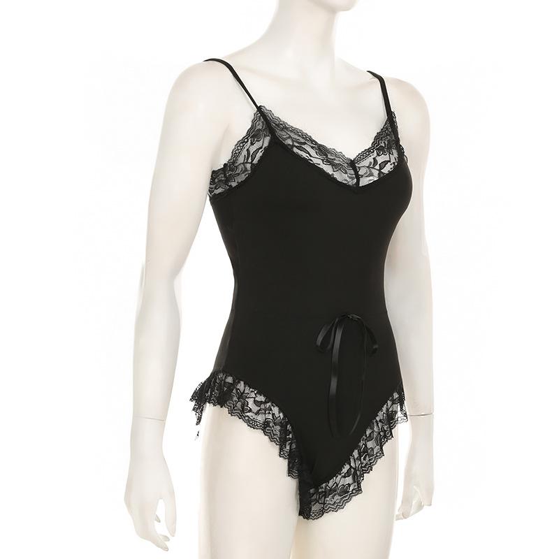 Lace hem bowknot cami bodysuit