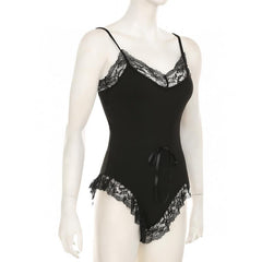 Lace hem bowknot cami bodysuit